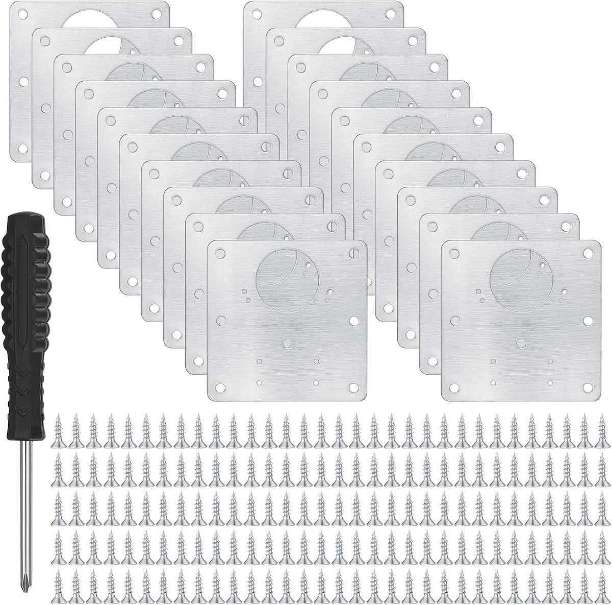Hinge Repair Kit 10 Stuks - RVS Beugels en Platen - Inclusief Schroeven en Schroevendraaier - Ideaal voor Keukenkasten - ShopVlot