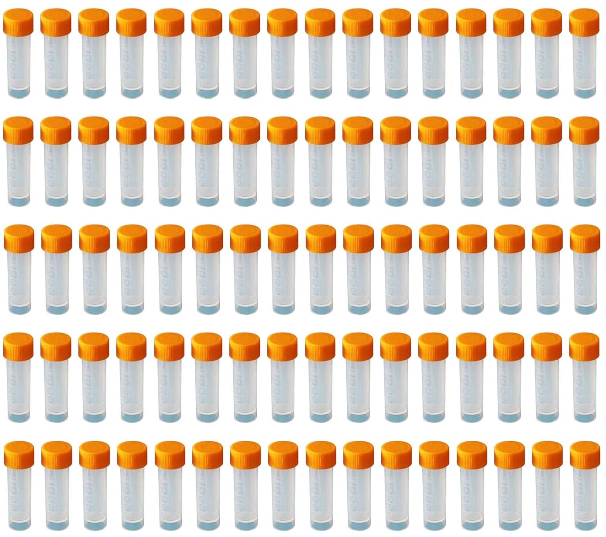 SnelShoppen - Set van 80 testbuizen 5 ml transparant plastic laboratorium buizen met oranje deksel en duidelijke markeringen voor wetenschappelijk geb