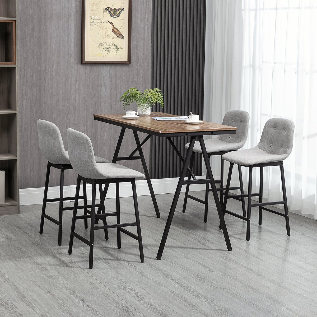 DESMIU Bartafel Set 5 Delig Met 4 Barstoelen 120 X 60 X 91 Cm Industrieel Voor Keuken En Eetkamer Metaal Lichtbruin