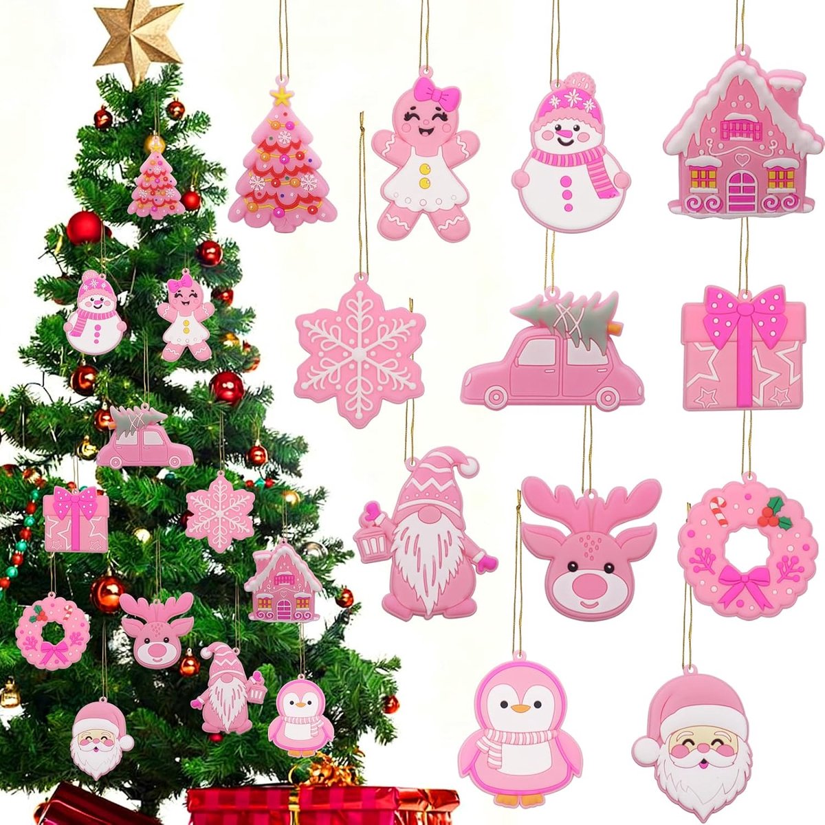 Kerstboom versieringen 12 stuks - Gingerbread figuren - Met Santa Claus en sneeuwman - Feestelijke decoratie - ShopVlot