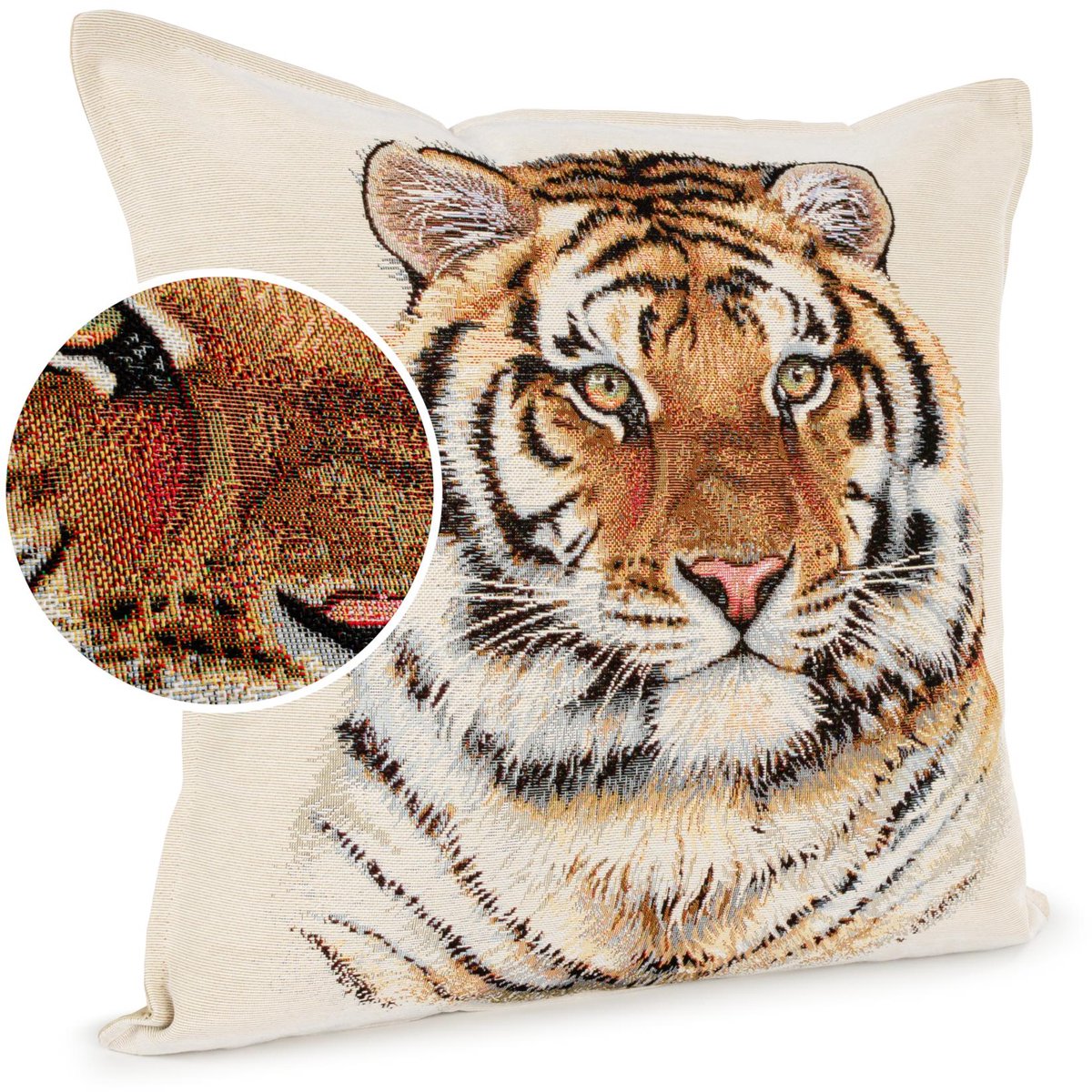 ANRO Sierkussen Tijger 45x45cm – Jacquard Gobelin Inclusief Vulling Bank Woonkamer Decoratief