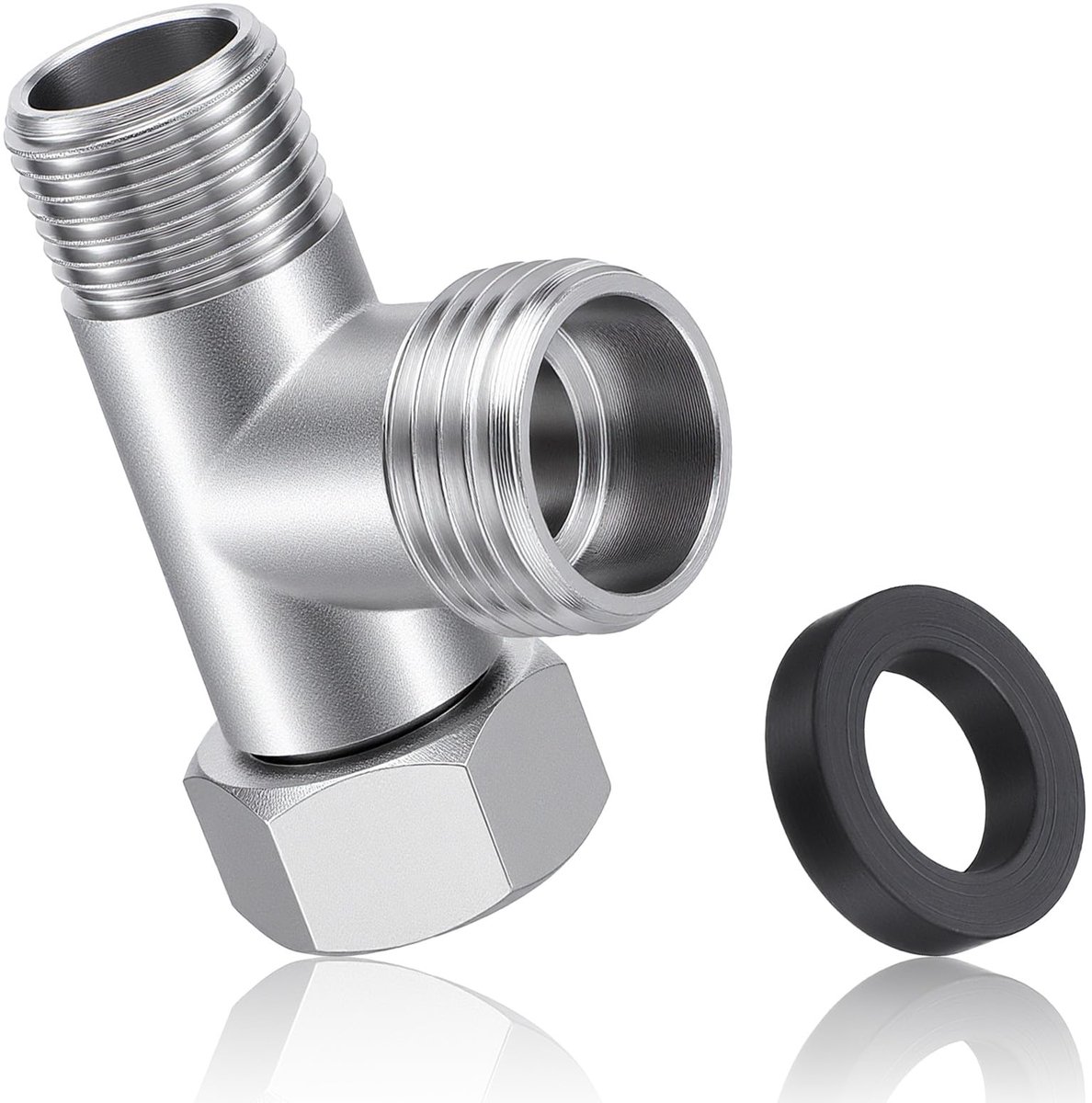 LXUEJIE 3-weg messing T-aansluiting 3/8 inch recht en 1/2 inch zijkant T-stuk wateraansluitverdeler met 1 sluitring - ShopVlot