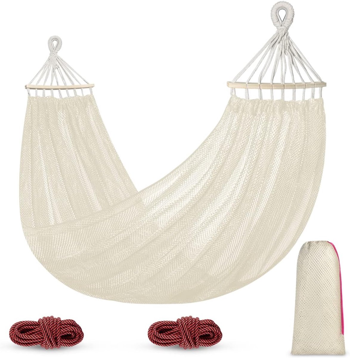 Hammock for garden, camping and outdoor, hammock made of super soft and breathable nylon net, with anti-roll bar and - ShopVlot