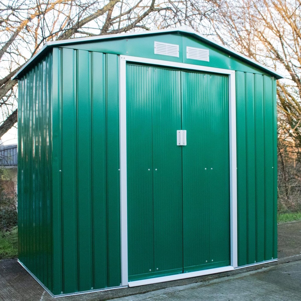 BPS® Deluxe stalen tuinschuur met zadeldak - Eenvoudige montage - Poedercoating - Vier ventilatieopeningen - Groen - ShopVlot