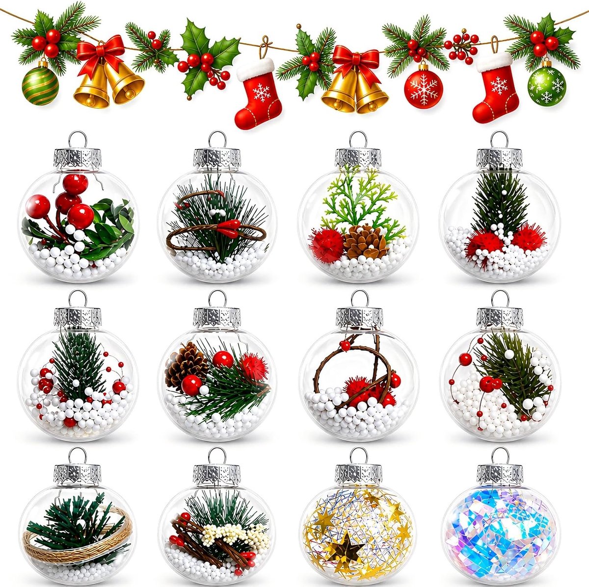 Kerstballen set van 12 - 6 cm - plastic - herbruikbaar en makkelijk op te hangen - ShopVlot