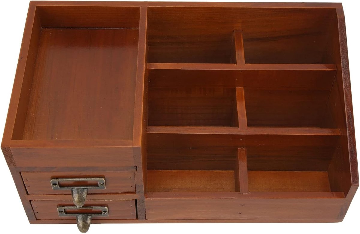 Antieke Retro Houten Make-up Organizer met Meerdere Lagen, Perfect voor Cosmetica en Sieradenopslag