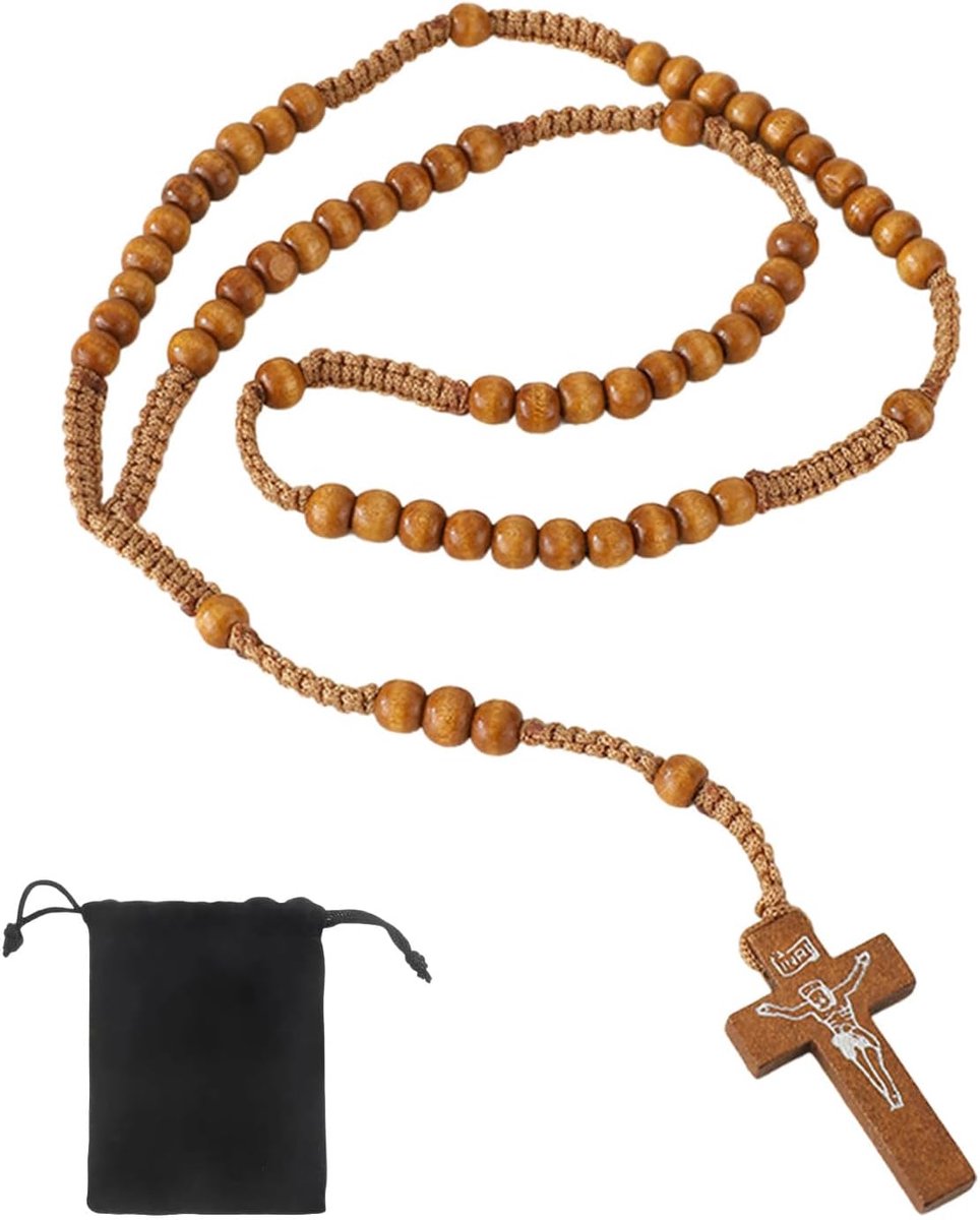 Rozenkrans 39 cm - Olijfhout - Met kruis - Spirituele verbinding - ShopVlot