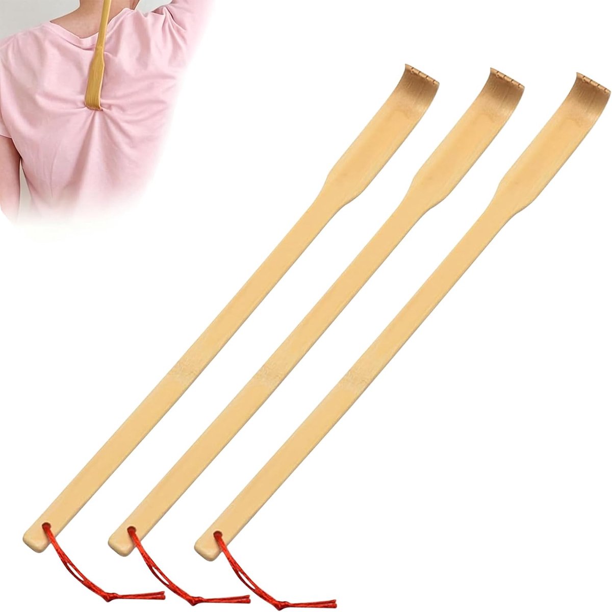 Bamboe rugkrabber set van 3 - houten rugkrabber met lange handgreep - verlichting bij jeuk - voor ontspanning thuis - ShopVlot