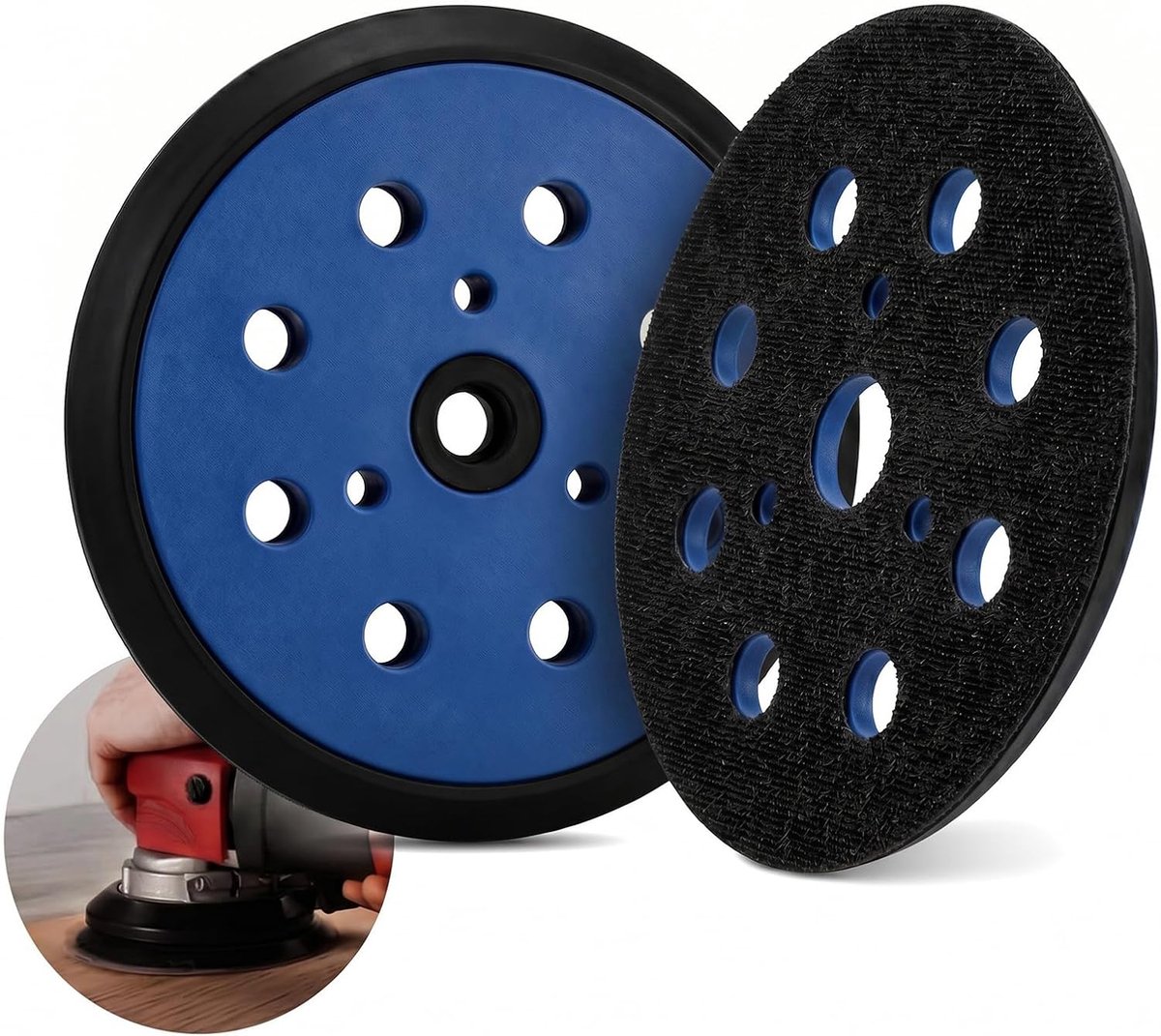 Schuurschijf 123mm 8 gaten - PU materiaal - Klittenband bevestiging - Efficiënte stofafzuiging - ShopVlot