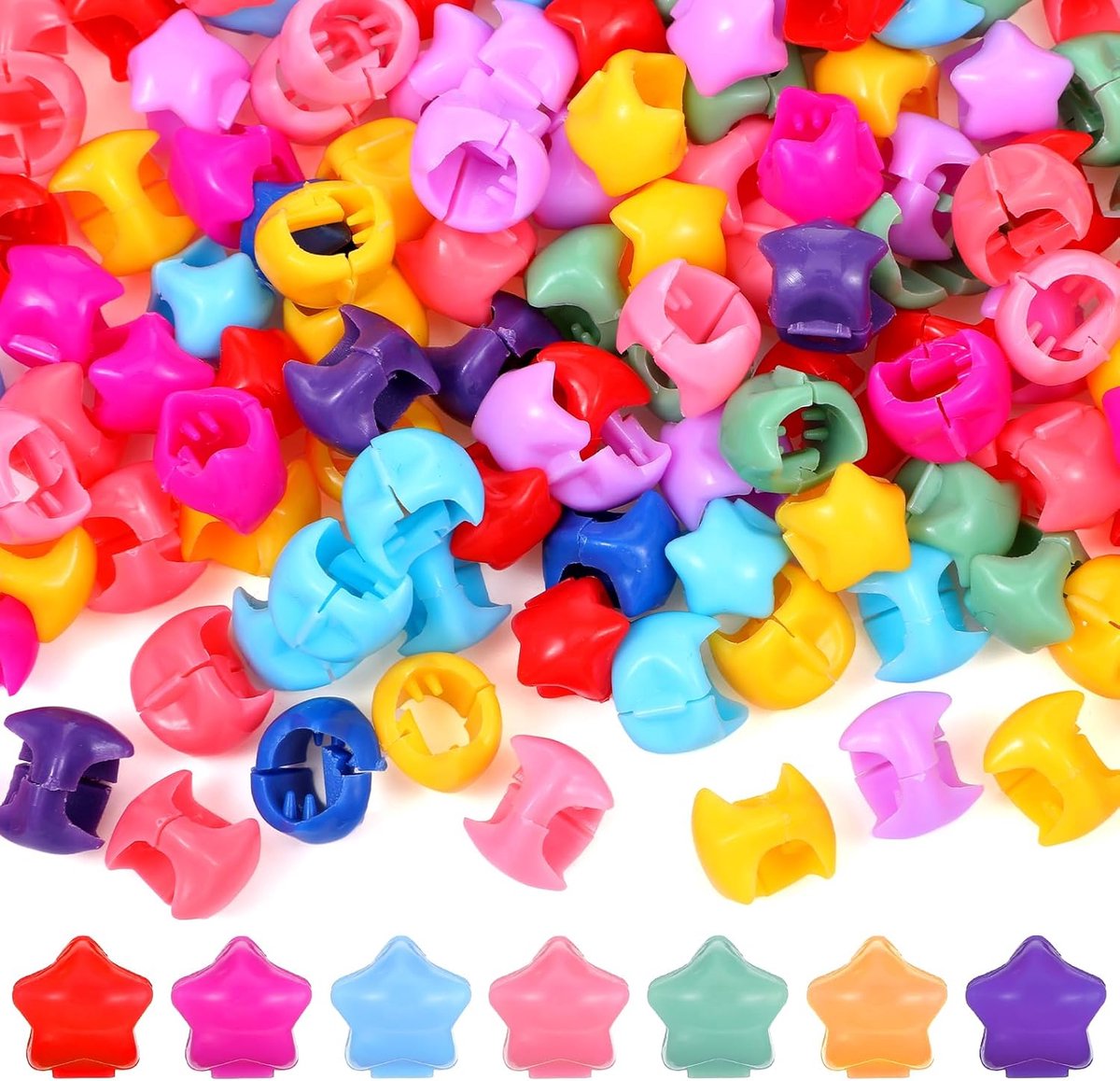 Haarkralen set 150 stuks - kleurrijke kunststof kralen - mini-ronde clips - leuk voor kinderen - ShopVlot