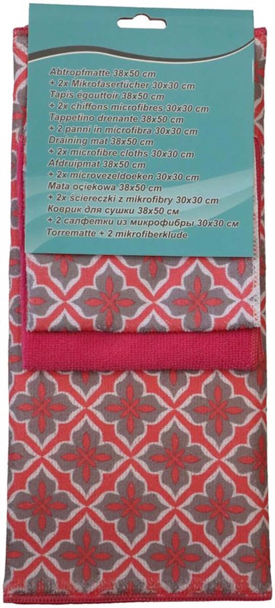 Microvezel Afdruipmat met 2 Microvezeldoeken - Rood