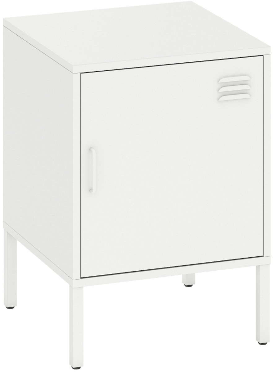 Stalen Nachtkastje 40x40x56 cm - Bijzettafel Met Verstelbaar Legbord - Wit