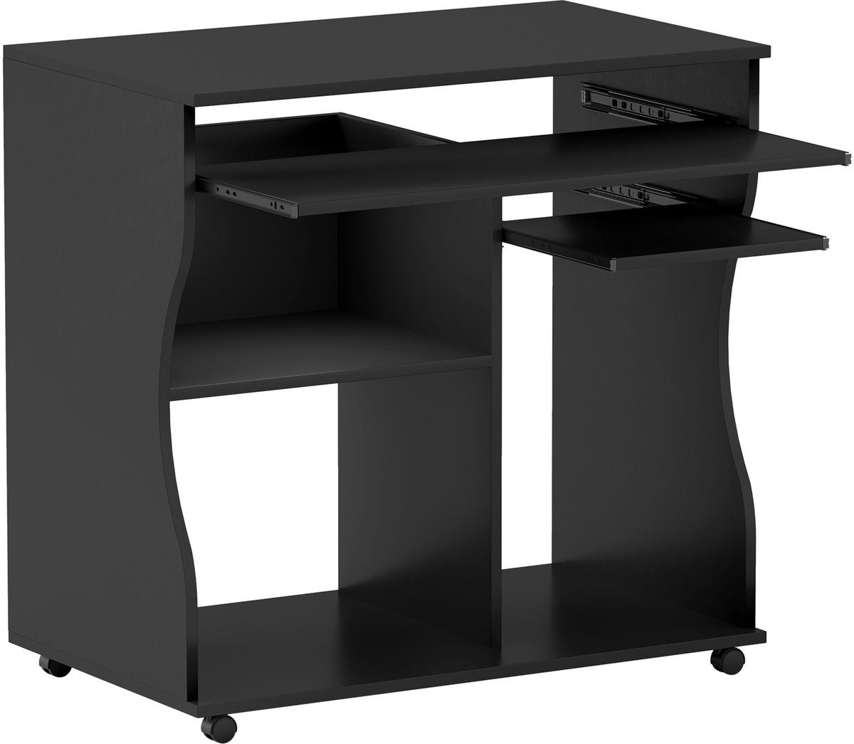 Computer Bureau 80x48x75 cm Met Tastatuurplateau En 4 Wieltjes - Inclusief Onderlegplateau Zwart