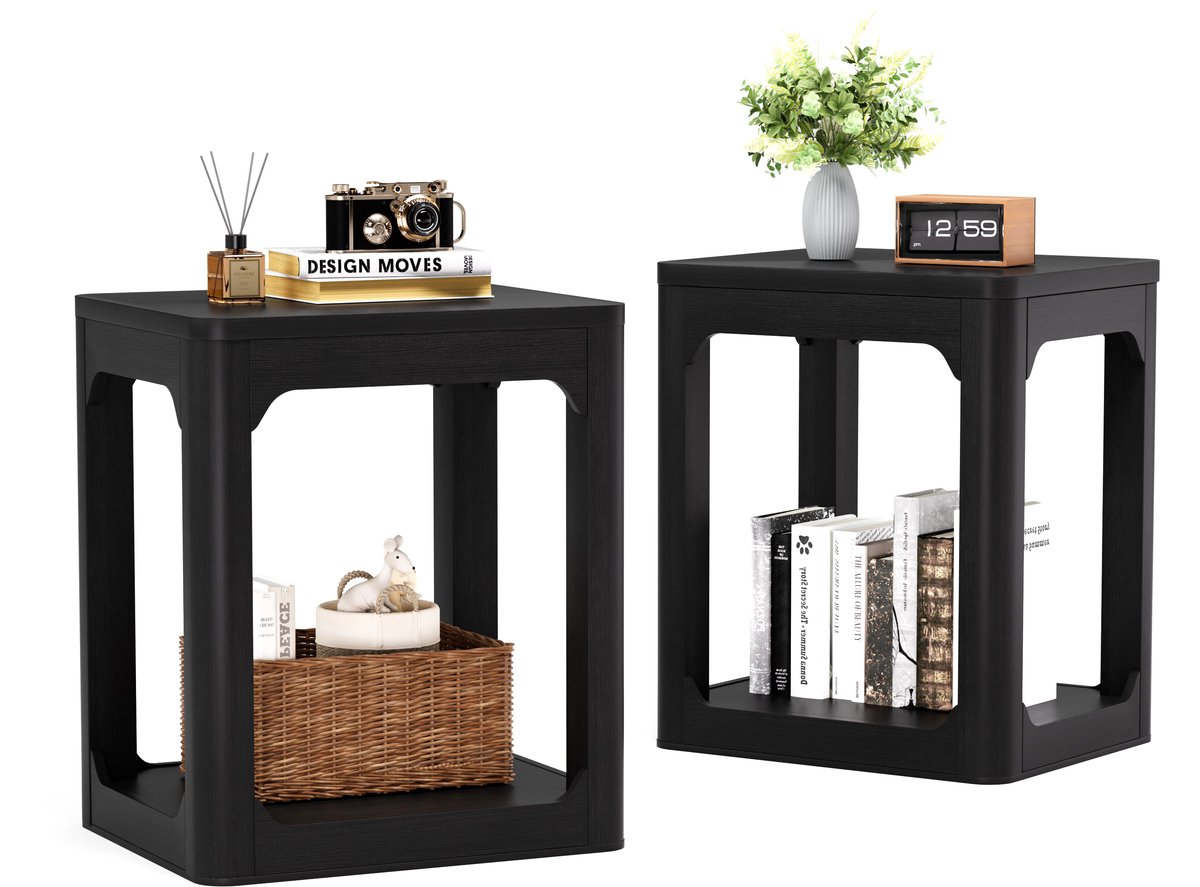 2er Set Bijzettafels 50x40x60 cm - 2 Staps Bijzettafel Met Stevig Tafelblad Voor Woonkamer En Slaapkamer Zwart
