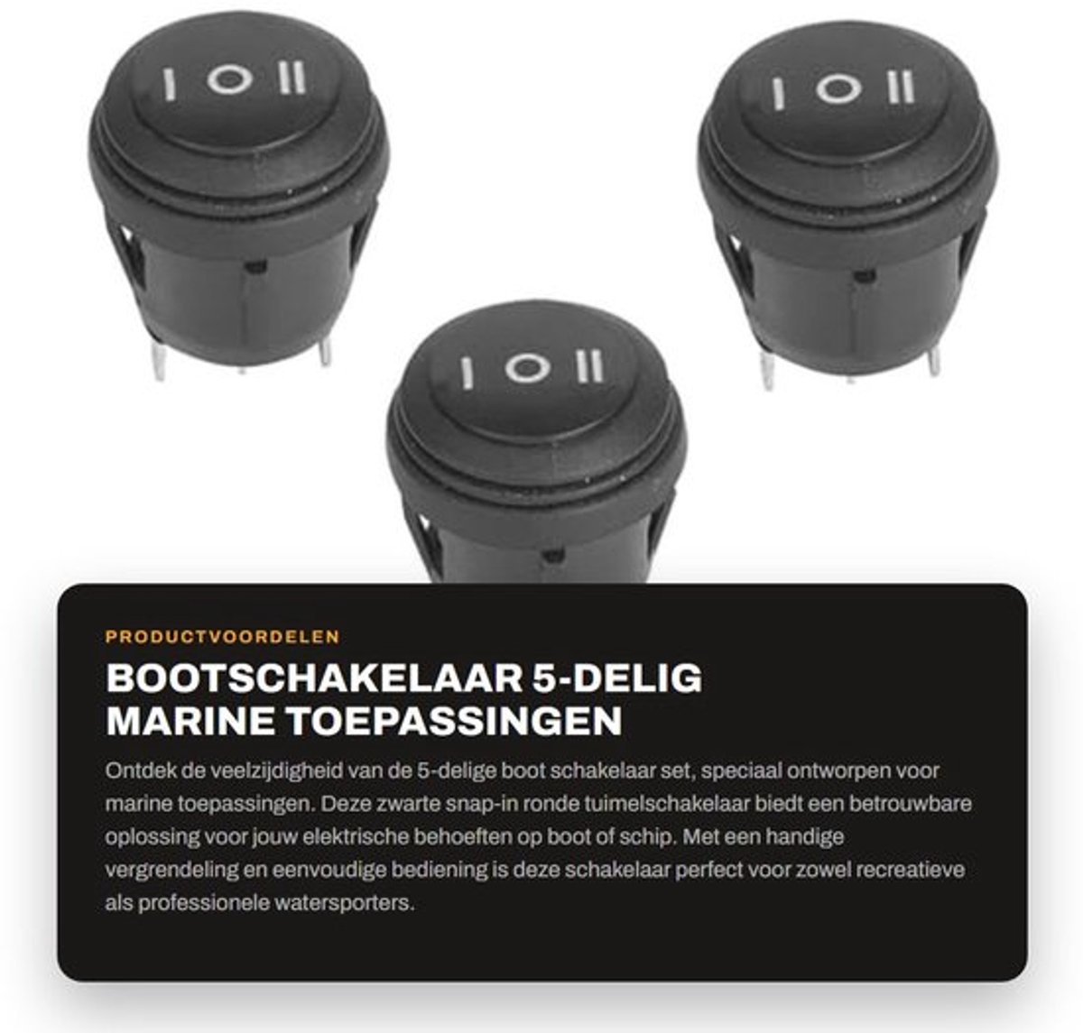 Bootschakelaar 5-delig - Marine Toepassingen - Ronde Tuimelschakelaar met Vergrendeling - Zwart - Schakelaars Set - Inclusief Boot-Knop