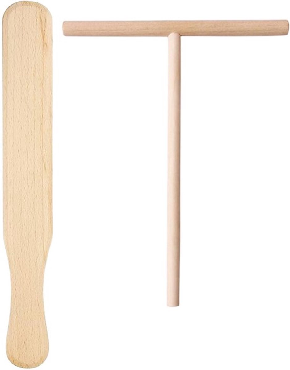 Crêpes-set 2-delig - Beukenhout - Deegverdeler/Deegkeerder - 30 cm - Voor Pannenkoeken - Gelijkmatige Deegverspreiding - Pannenkoekenset
