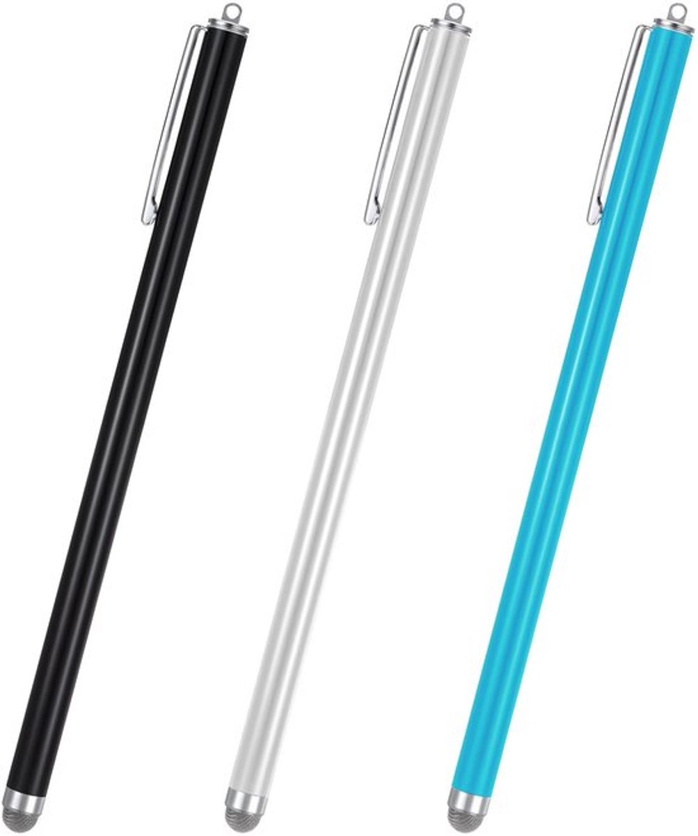 Tabletpen Universeel - 2 Stuks - Vezelpunt - Touchscreen Pen - Aluminiumlegering - 18,5 cm - Zwart/Zilver/Lichtblauw/Groen/Rood - Stylus