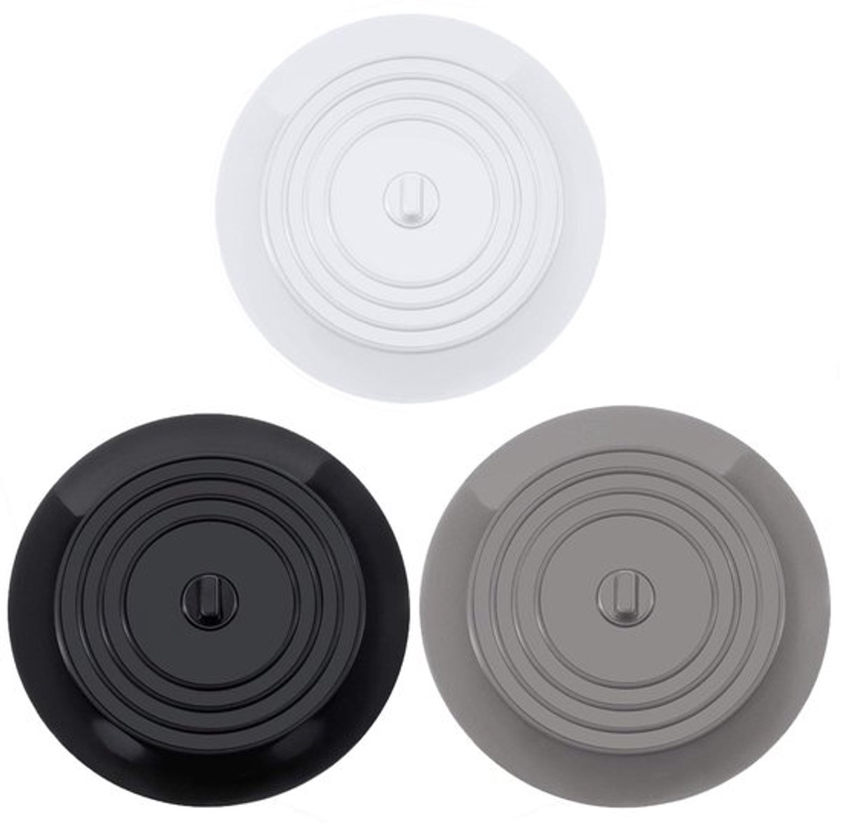 Afvoerplug 3 Stuks - Siliconen - Wit/Zwart/Grijs - 15,24 cm - Afvoerstop - Pakket in PVC Zak