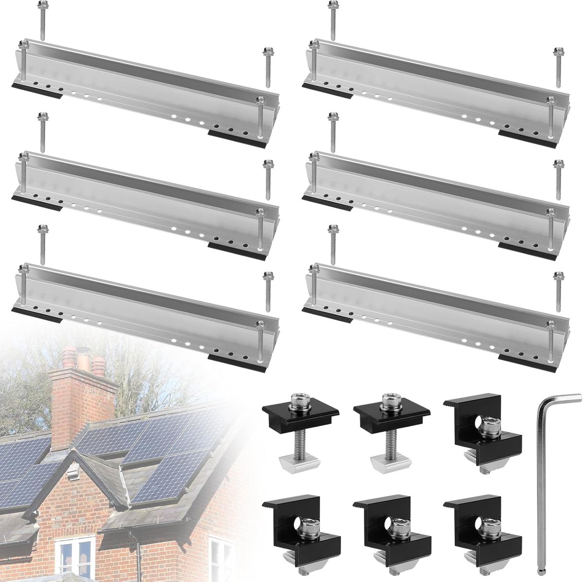 Solar panel houder 6 x 30cm - aluminium - voor plat dak - maximale stabiliteit - ShopVlot