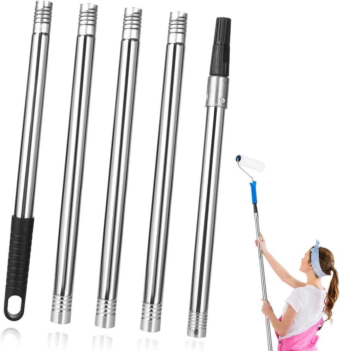 2 m Painter Telescopic Rod, 5-Piece Divisible Telescopic Handle, Stainless Steel, Telescopic Rod, Painting Roll for - ShopVlot
