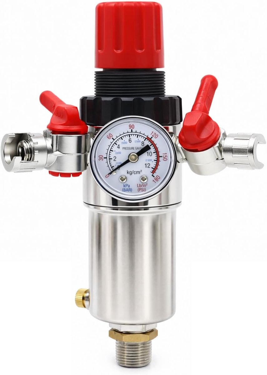 ORAZIO Air Filter Regulator 3/8", Air Compressor Moisture Water Separator Trap with Pressure Lowering Valve and Guage - ShopVlot