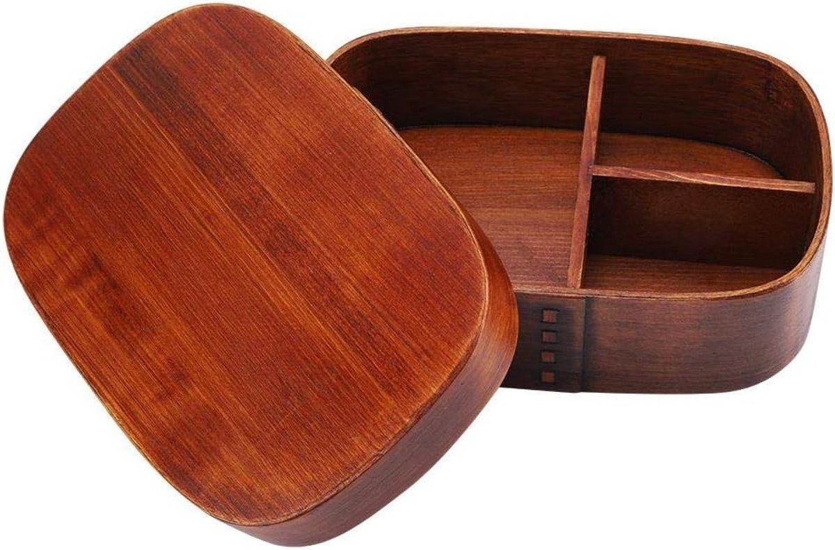 Draagbare Houten Lunchdoos, Vintage Natuurlijke Levensmiddelenopslag, Lekvrije Container met Vaste Strap voor Eten en Snacks (18 * 12 * 5.5cm)