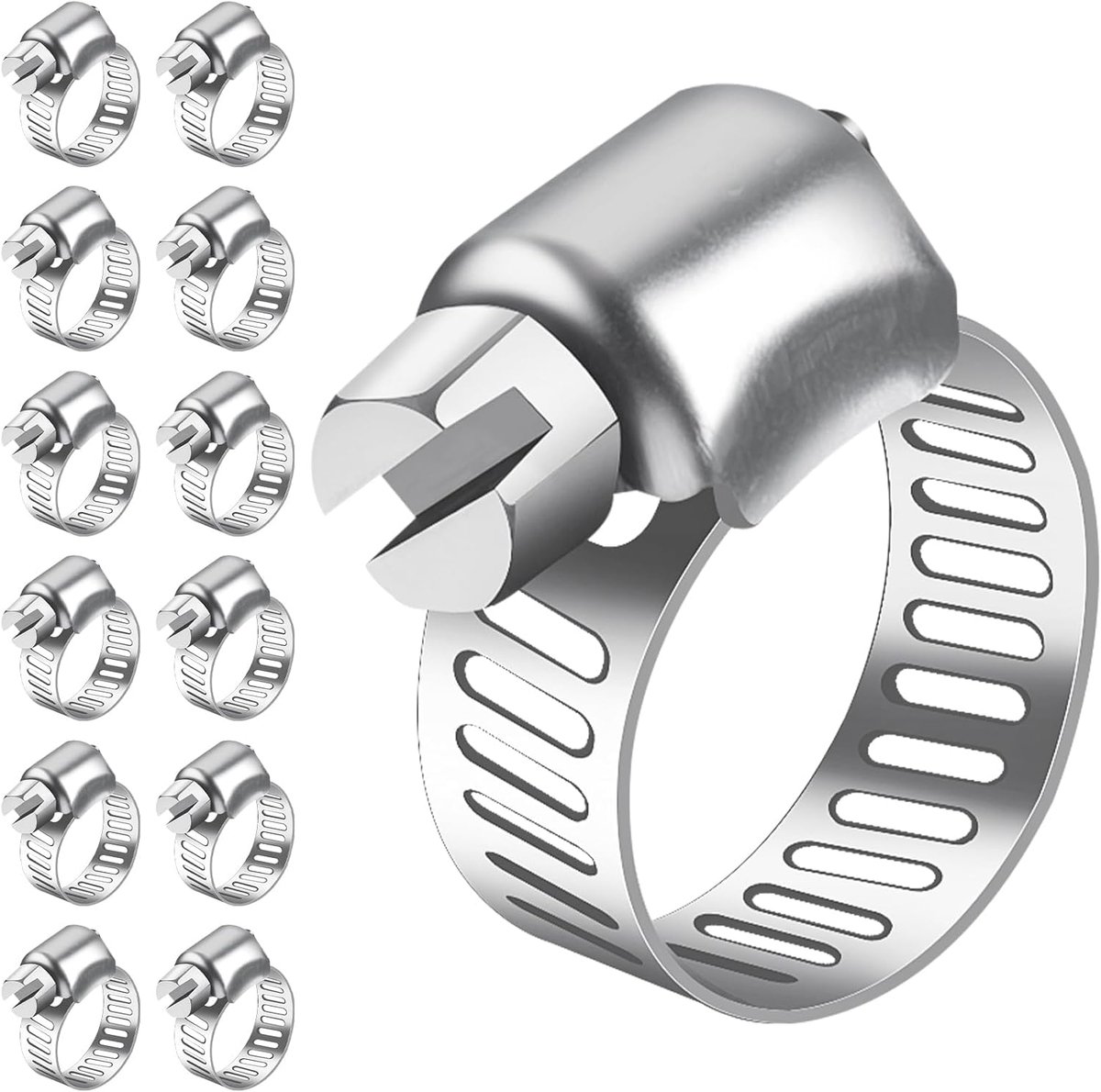 Bolatus Hose Clamps 10-16 mm, 12 Pieces Stainless Steel Hose Clamp, 304 Adjustable Screw Clamps, Pipe Clamps - ShopVlot