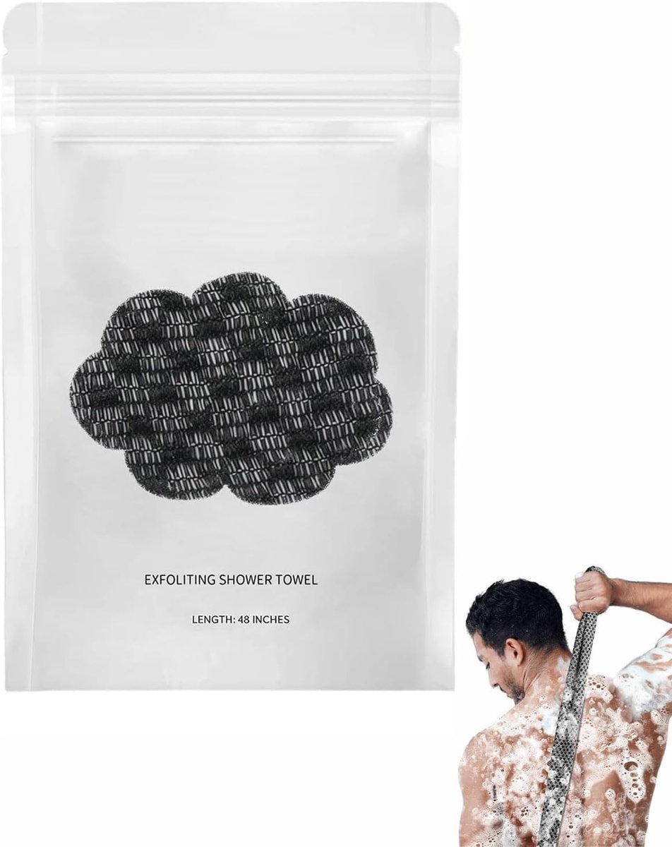 Exfolierende douche handdoek 47" - zwarte scrubdoek - antibacterieel - voor een verfrissende huidverzorging - ShopVlot