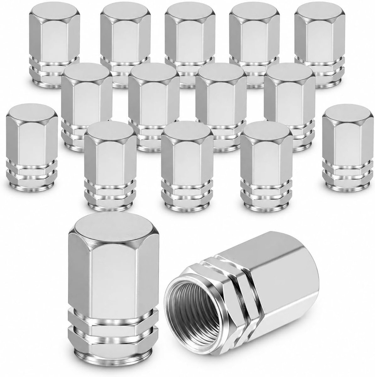Ventieldoppen auto 16 stuks - zeshoekig - aluminium - robuust en stofdicht - ShopVlot