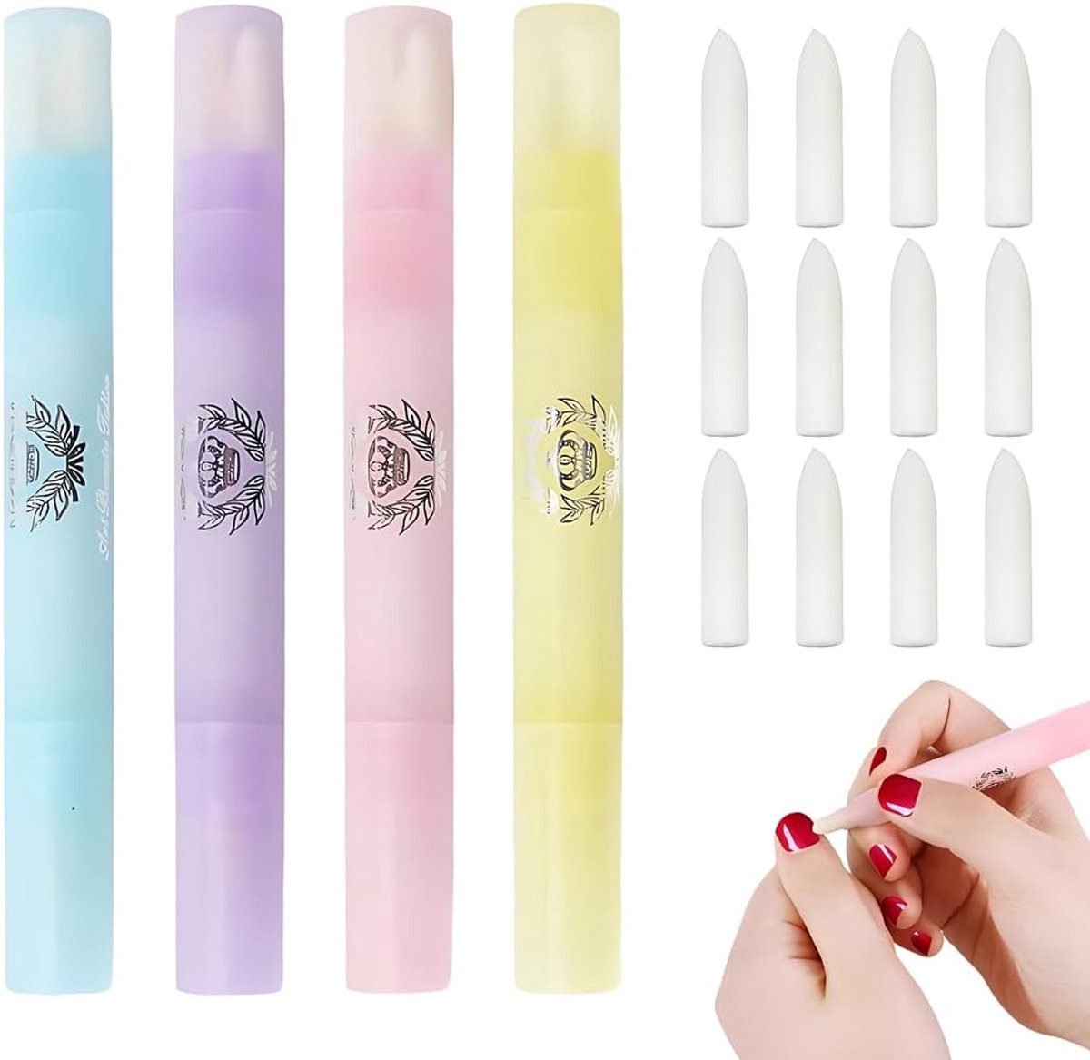 Nagellak verwijderpen met katoenen tips - 4 stuks - inclusief 12 vervangtips - nauwkeurige correctie voor manicure - ShopVlot