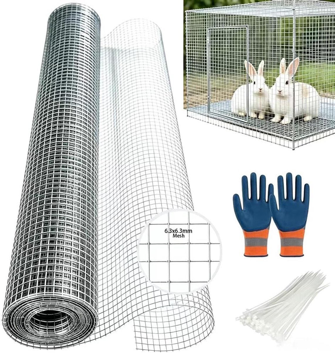 Fijnmazig roestvrijstalen gaas 100 cm x 10 m - 6,3 mm maaswijdte - met 100 kabelbinders - ShopVlot