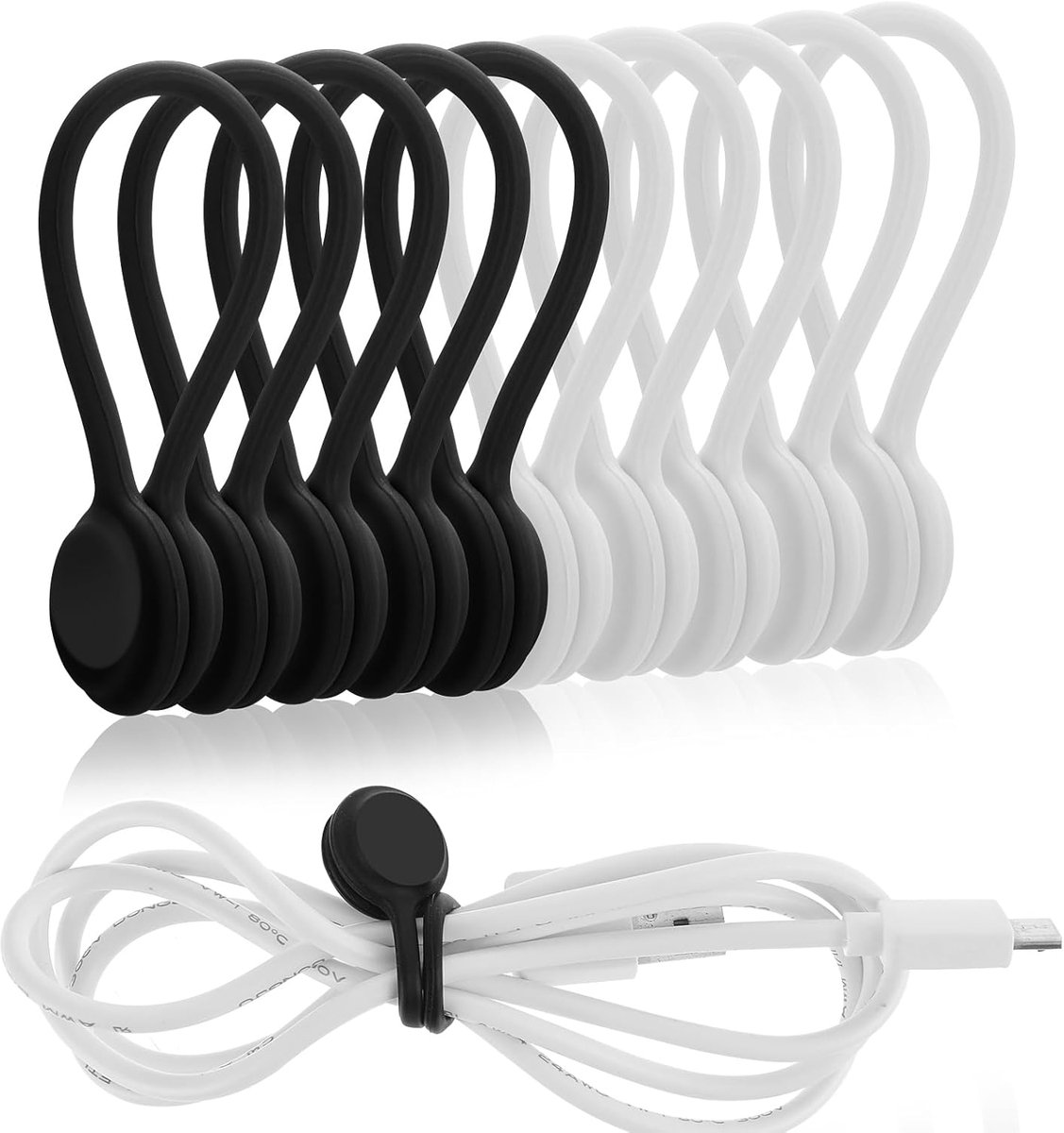 Kabelbinders 10 stuks - Siliconen kabelclips - Herbruikbaar met magneten - Perfecte kabelorganizer voor thuis - ShopVlot