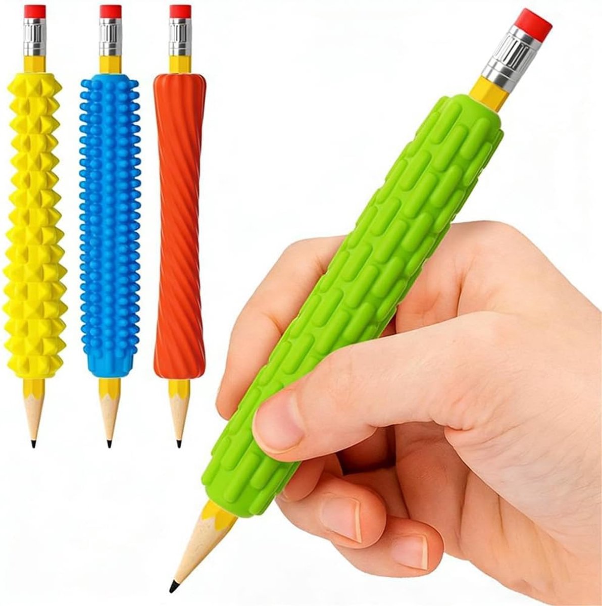Potloodgreep schrijfhulp - 4 stuks ergonomische potloodhouder - Vingergrip met reliëf - Ondersteuning voor kinderen - ShopVlot
