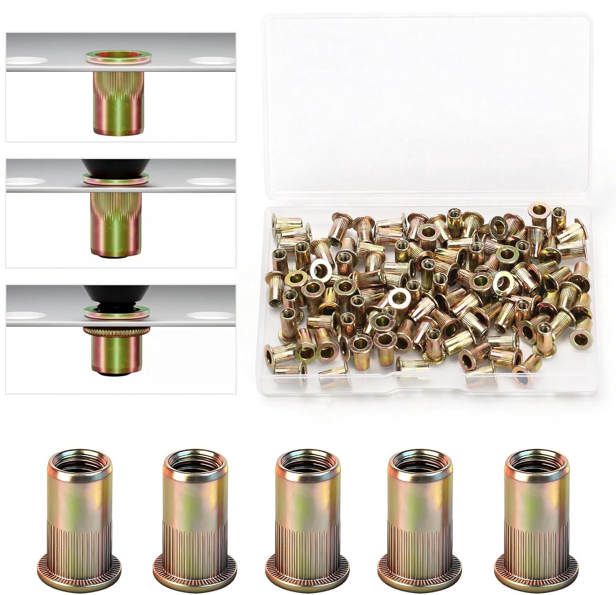 M3 blindklinkmoeren 105pcs - gegalvaniseerd - ronde platte kop - ideaal voor metaalplaten - ShopVlot