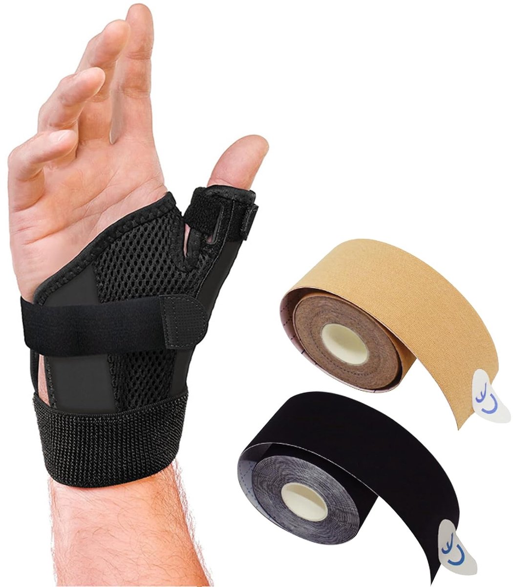Thumb stabilizer set - verstelbaar - unisex one size - inclusief kinesiology tape voor ondersteuning - ShopVlot