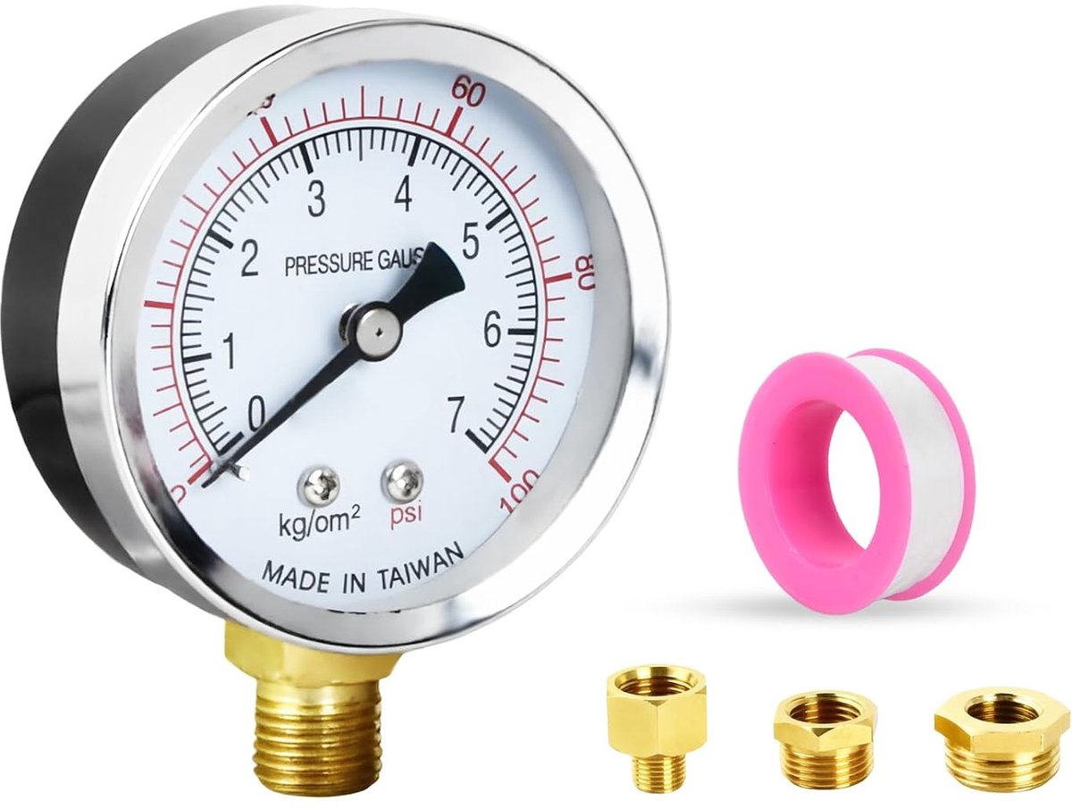 Drukmeter 1/4 inch BSP - 60mm wijzerplaat - 0-7 bar / 0-100 psi - nauwkeurige metingen voor putpompen - ShopVlot