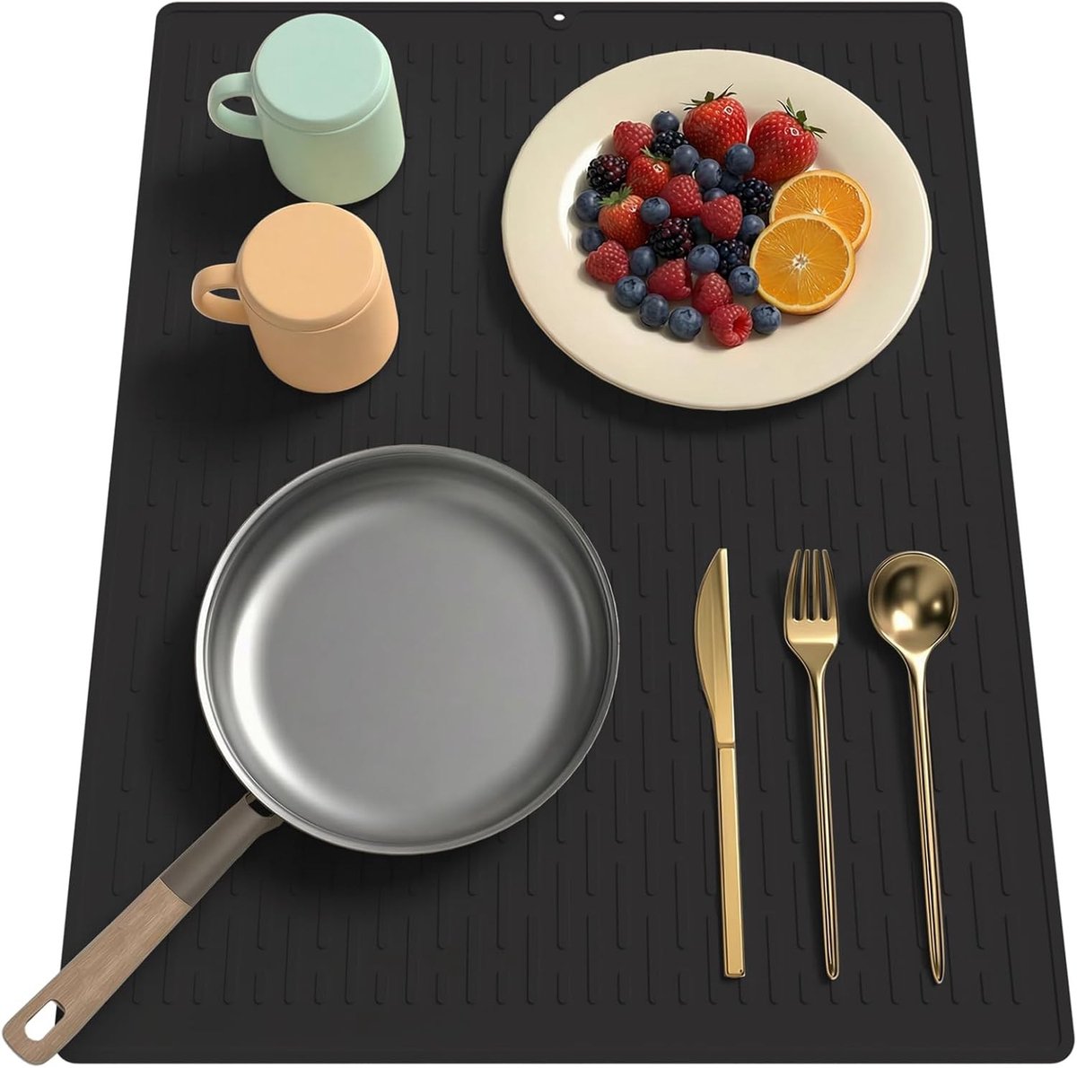 Afdruipmat - Zwart - 40 x 50 cm - Siliconen Hittebestendig en Gemakkelijk te Reinigen - Voor Keuken en Gootsteen