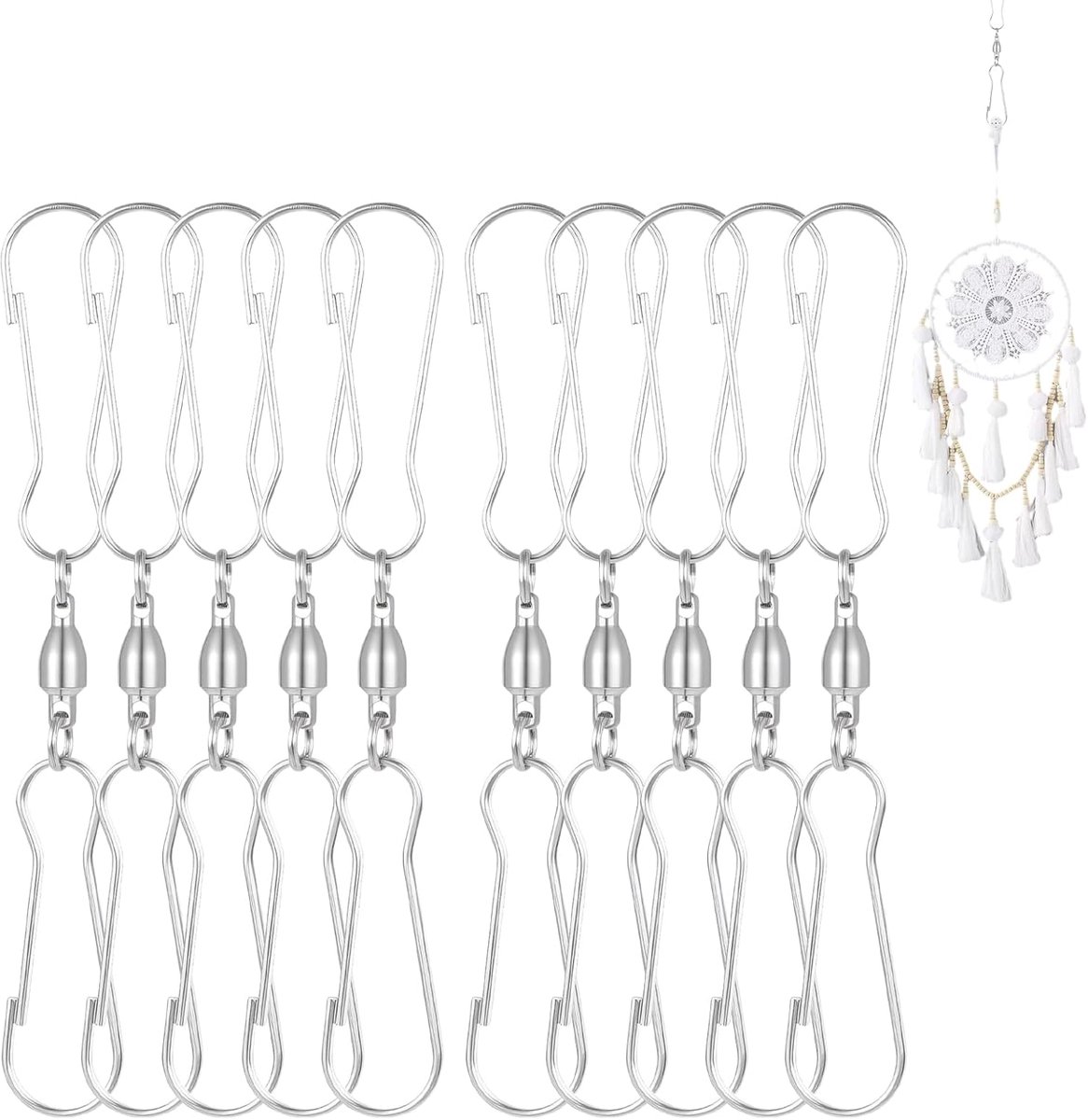 Windspinner haakjes set van 10 - RVS - 360° draaibaar - Voor windspinners en decoraties - ShopVlot