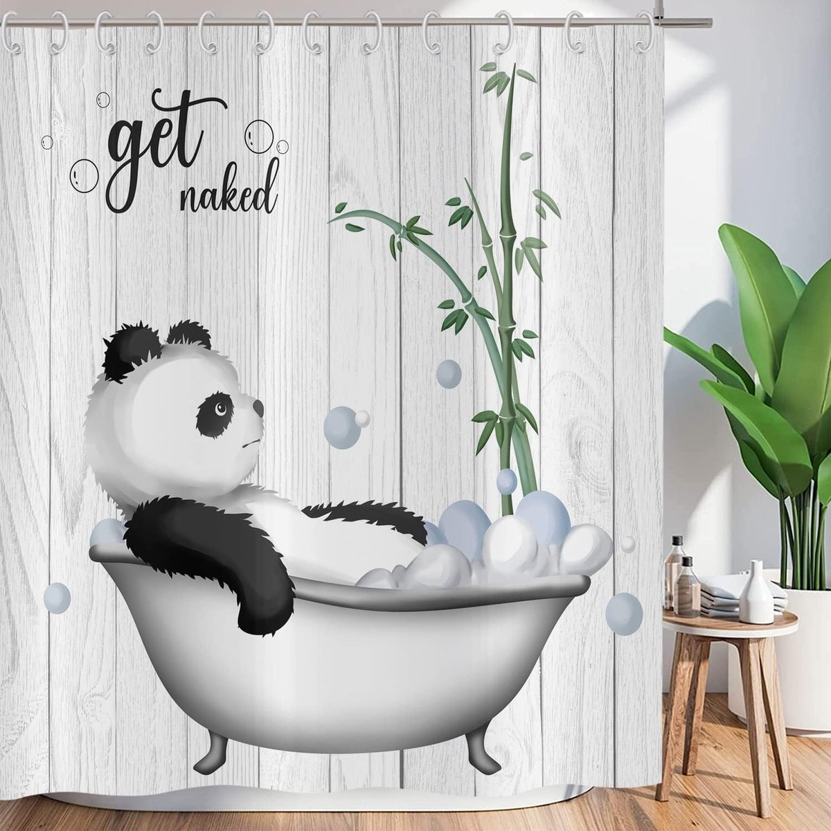 Douchegordijn Panda 150x180cm - Wit Polyester - Waterdicht - Leuk voor Badkamer - ShopVlot