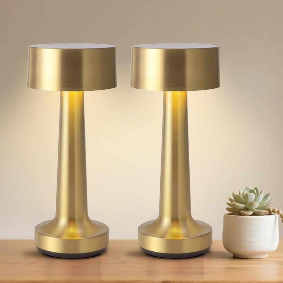 Draadloze Tafellamp - Wit - 21 x 9 cm - Oplaadbaar met Touch-functie - Voor Slaapkamer en Woonkamer