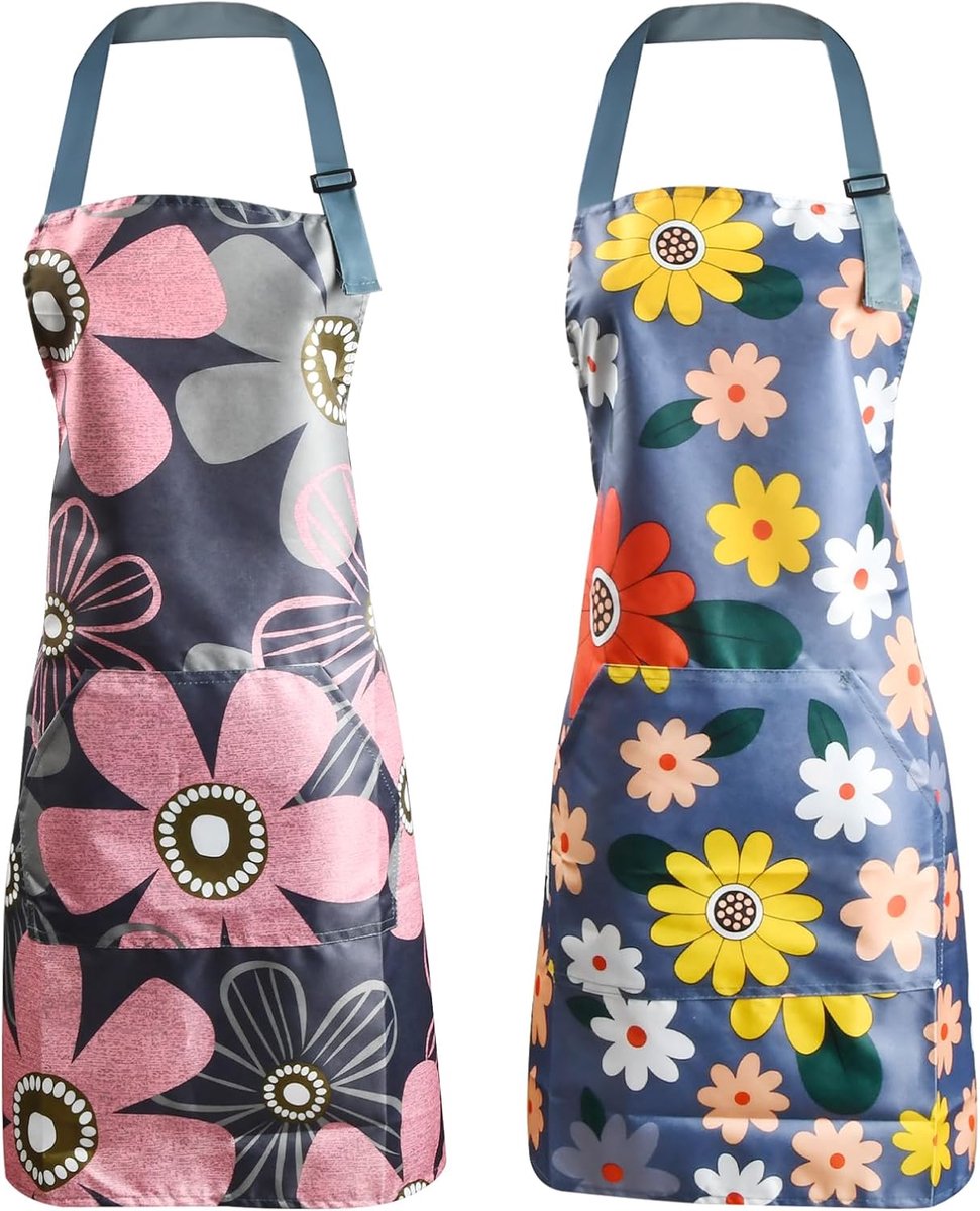 Keuken Schorten Set van 2 - Verstelbare Schorten met Zak - Waterdichte Bloemen Schorten - Ideaal voor Koken - ShopVlot