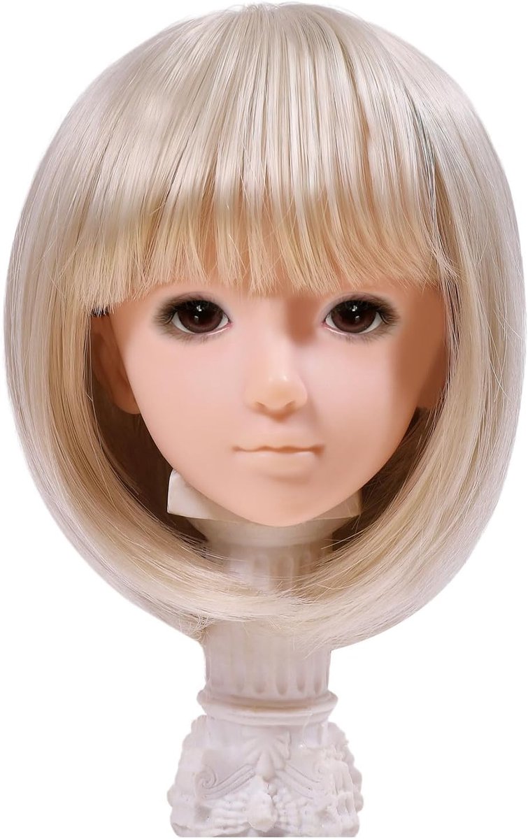 CHGCRAFT Doll Wig Shoulder Length Mesh Inner Lining Straight Bangs Easy to Style Doll Wig for DIY, Beige - ShopVlot