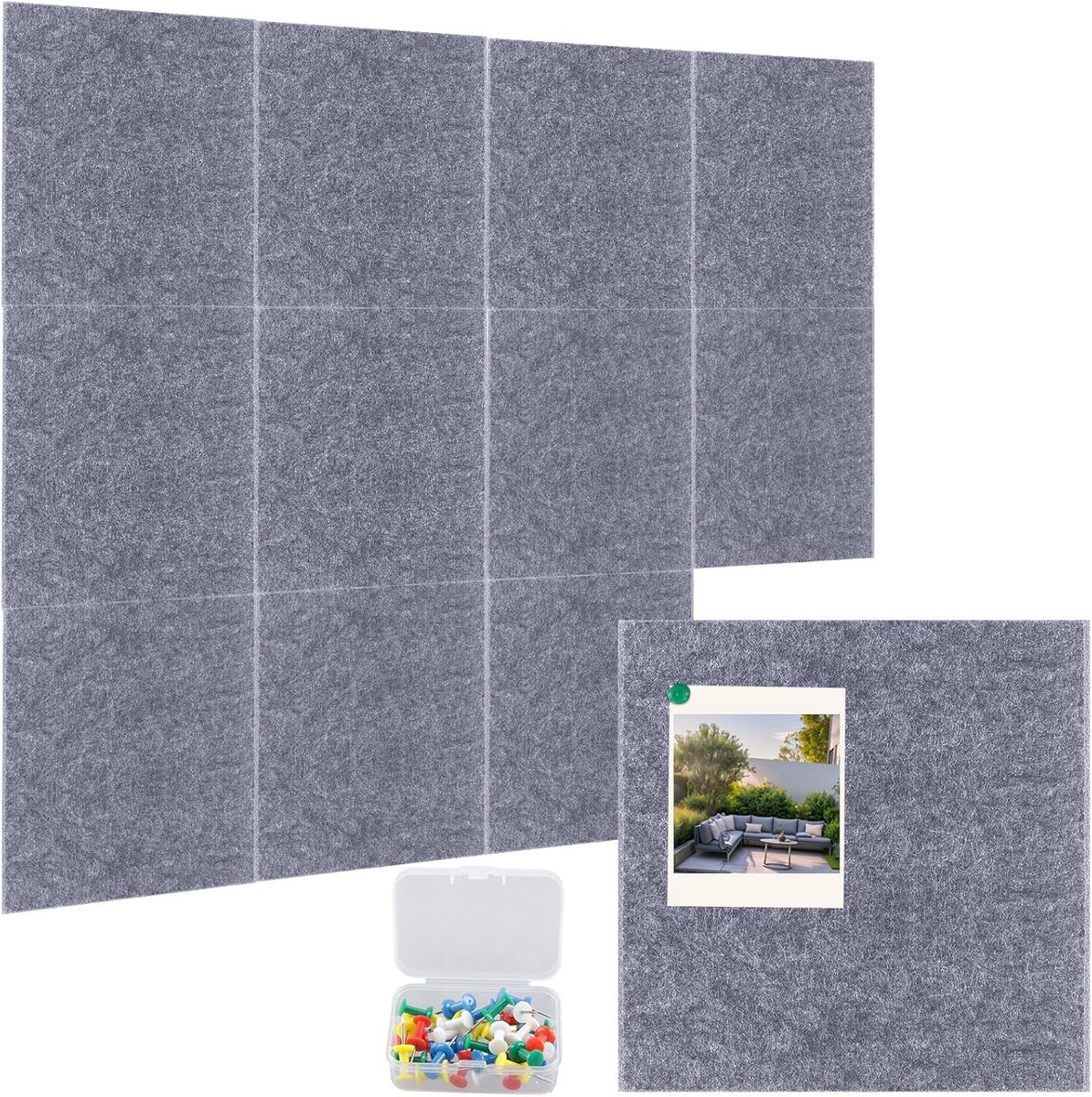 Pack of 12 Pin Board Felt Self-Adhesive, 30 x 30 cm Felt Wall, Dark Grey Felt Board for Office, Living Room, Bedroom - ShopVlot