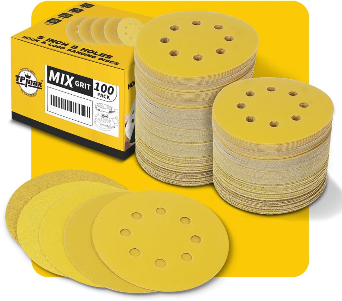 Schuurdiscs 125mm 8-Gat - Premium Goud Schuurpapier - 60, 80, 120, 220, 320 Korrelmix - Voor Eccentrische Schuurmachine - ShopVlot