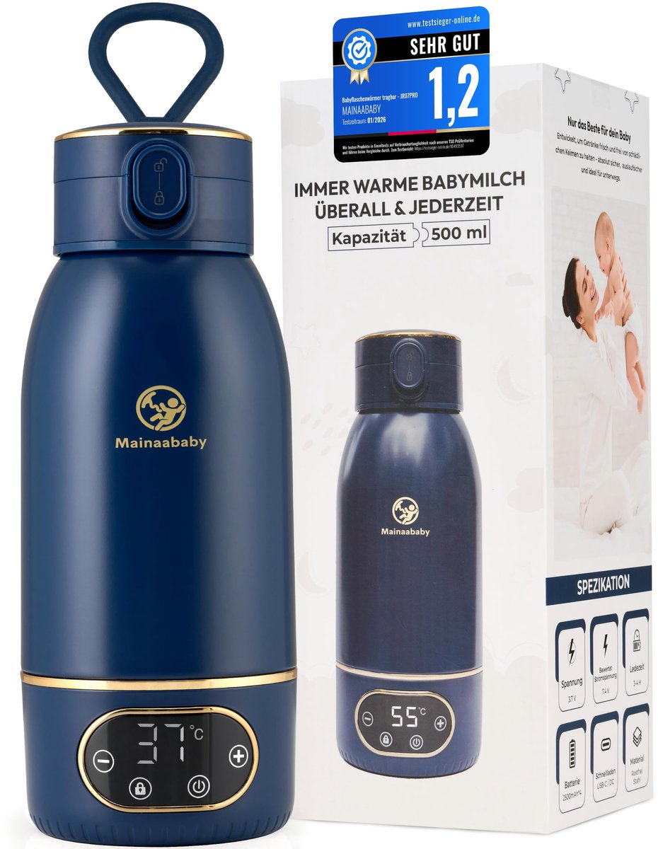 Draagbare flessenwarmer voor babyflessen - accu voor onderweg - nauwkeurige temperatuurregeling - ideaal voor reizen - ShopVlot
