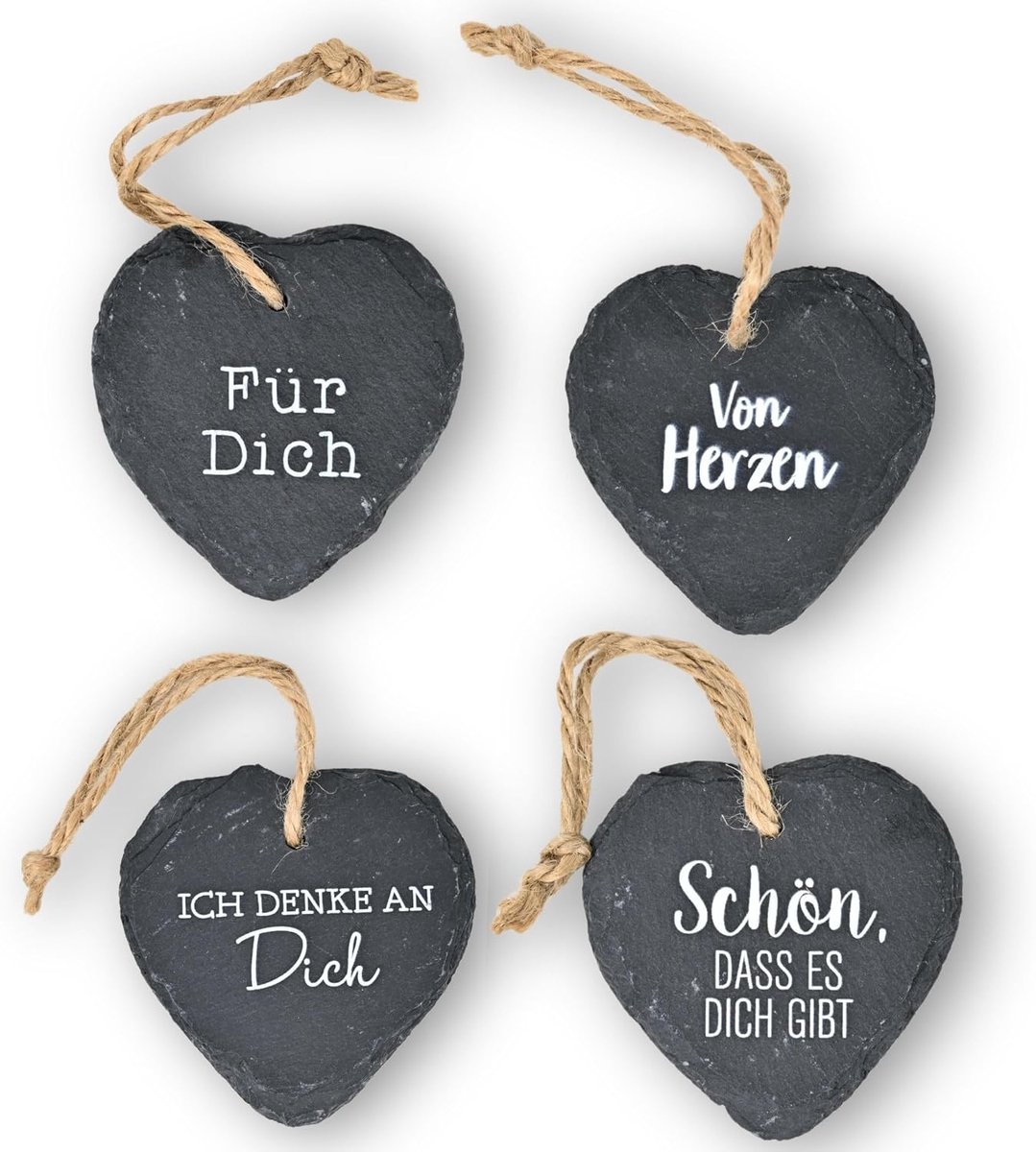 Set van 4 leisteen harten - natuurlijke leisteen - met emotionele teksten - perfect als attentie - ShopVlot