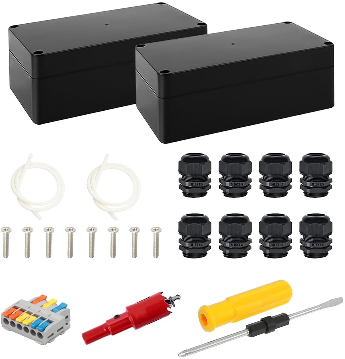 2 x Junction Box, Waterproof, Outdoor Junction Box, Waterproof IP65 Junction Box Outdoor with 8 Cable Glands - ShopVlot