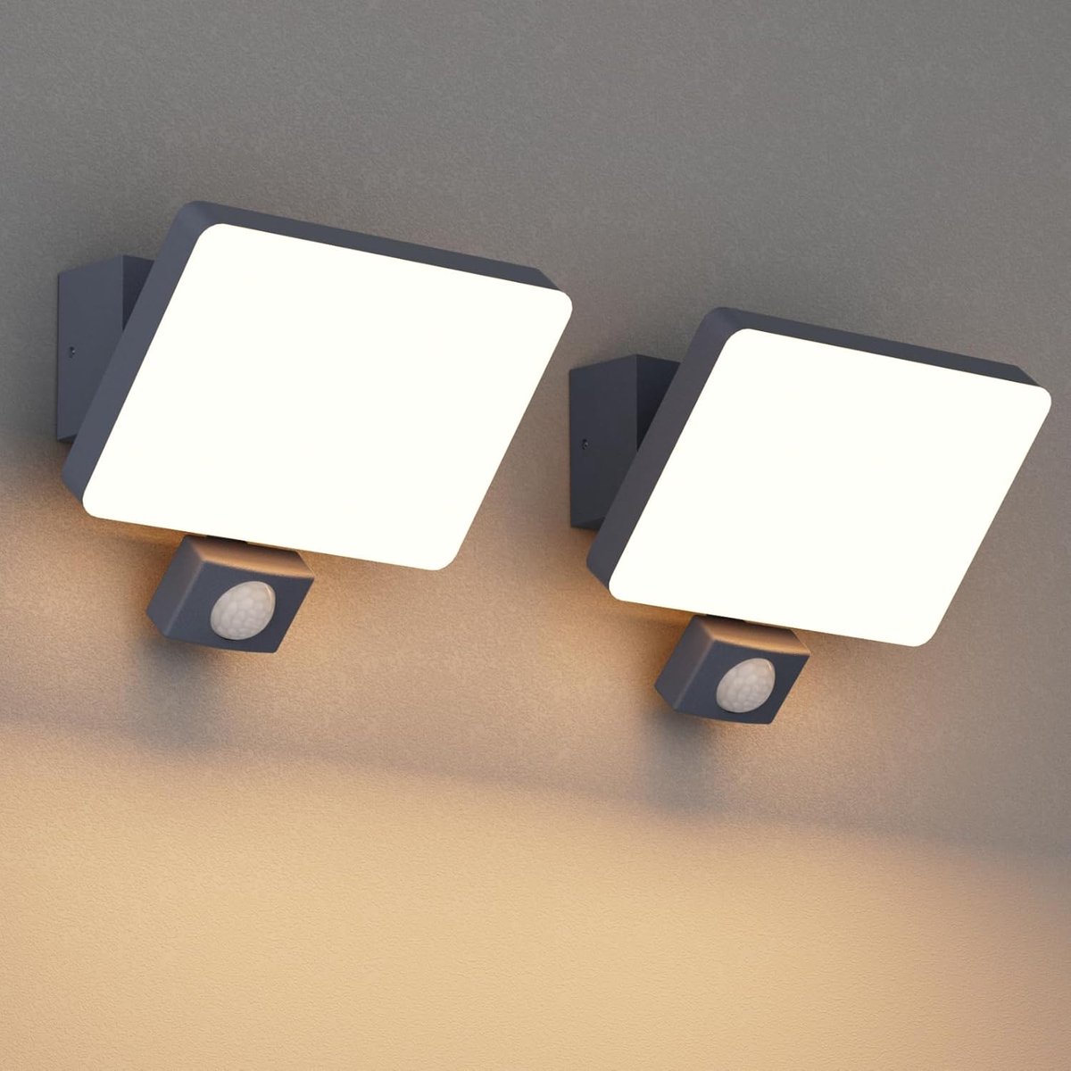 K-Bright 2 x 24 W Outdoor Light with Motion Sensor, Outdoor Light Adjustable Beam Angle, 3000 K, Warm Light, IP65 Wall - ShopVlot
