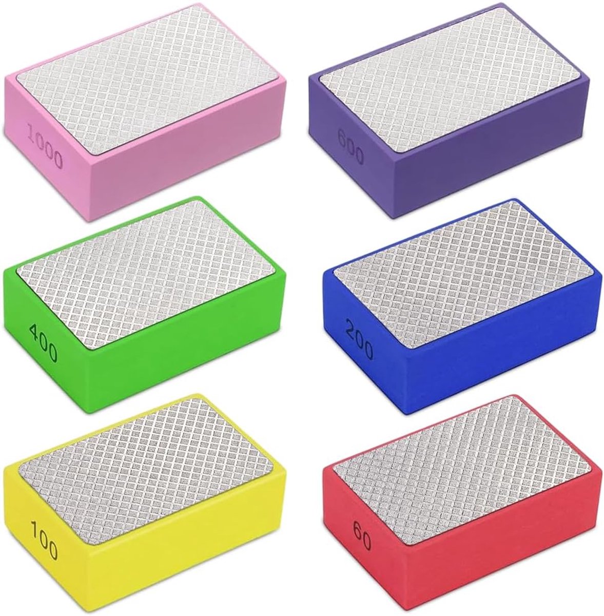 Schuurspons hout, 6 stuks schuurblokken, korrel 60-1000, 92 × 58 × 30 mm, diamantschuurpads voor slijpen, polijsten - ShopVlot