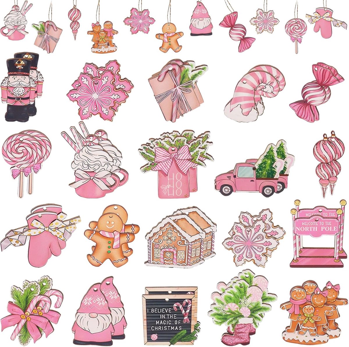 40 pieces wooden hangers for Christmas, Christmas tree decorations, Christmas tree decorations, wooden pendants - ShopVlot
